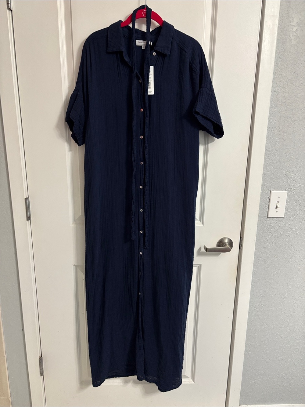 NWT Michael Stars Admiral Navy Button-Front Maxi Shirt Dress with Tie Waist - Picture 5 of 7